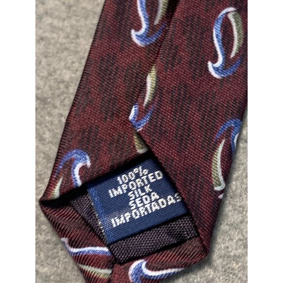 Stafford Mens Tie Burgundy Penguin Print Silk Classic Necktie - Picture 4 of 5